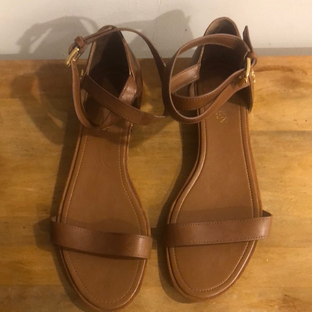 Ralph Lauren leather two strap sandals with gold details